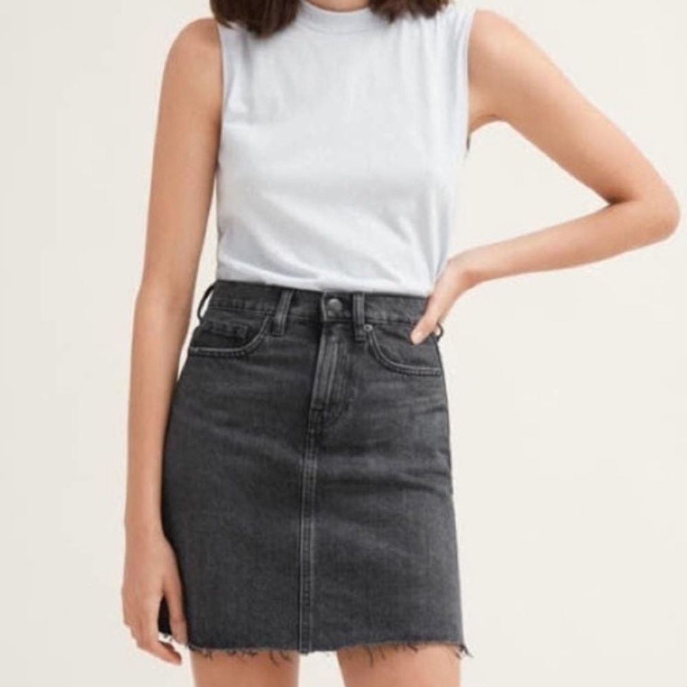 Everlane The Raw Hem Washed Black Denim Skirt 27